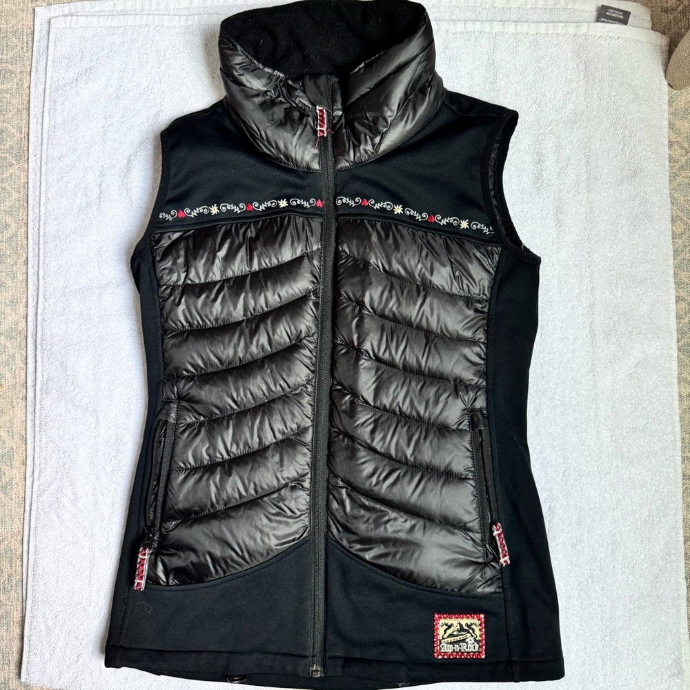 Alp N Rock Black Quilted Vest with Embroidery